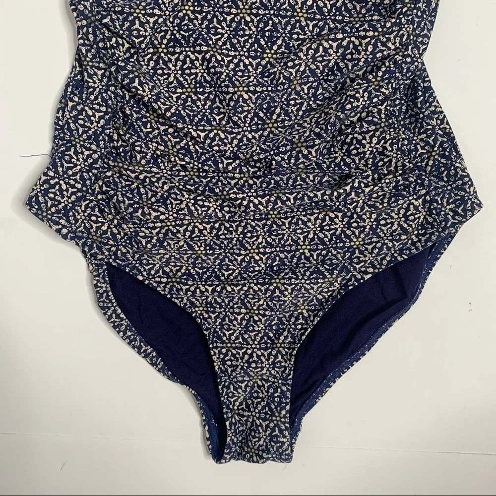 Niptuck Swim Navy Nautical Foil Joanne Twist Front Tummy Control Swimsuit